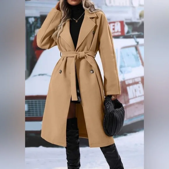 SHEIN Faux Wool Double Breasted Peacoat Trench Coat Womens Large 8/10 NWT - Picture 3 of 11